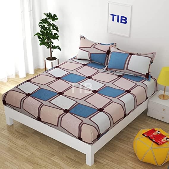 TIB 140 TC Glace Cotton King Size Bedsheet with 2 Pillow Covers,Bedsheet for Double Bed,90X100 Inches| 140 GSM, Multi, Pack of 3