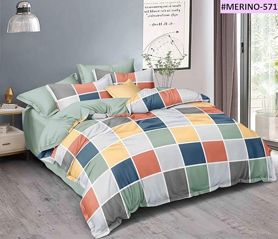 TIB 140 TC Glace Cotton King Size Bedsheet with 2 Pillow Covers,Bedsheet for Double Bed,90X100 Inches| 140 GSM, Multi, Pack of 3