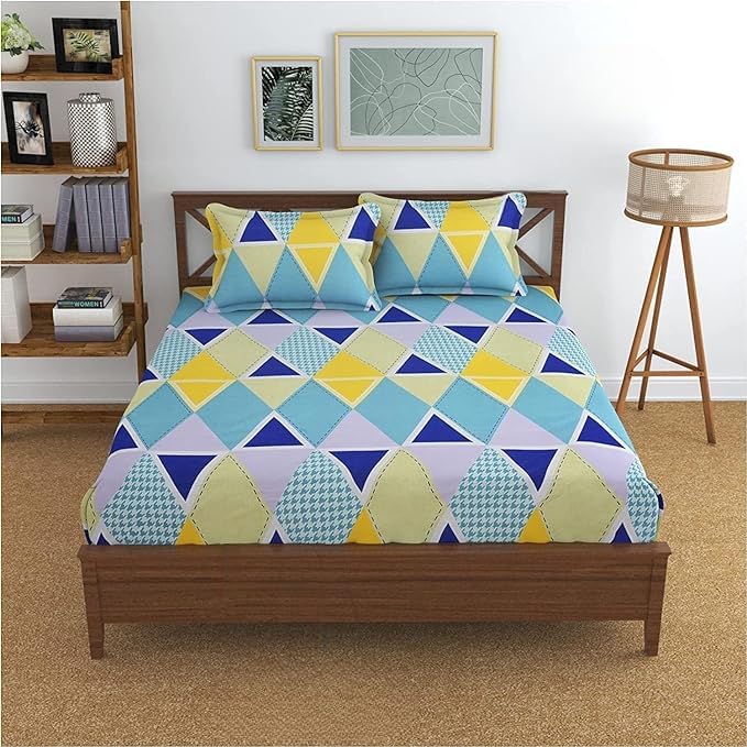 TIB 140 TC Glace Cotton King Size Bedsheet with 2 Pillow Covers,Bedsheet for Double Bed,90X100 Inches| 140 GSM, Multi, Pack of 3