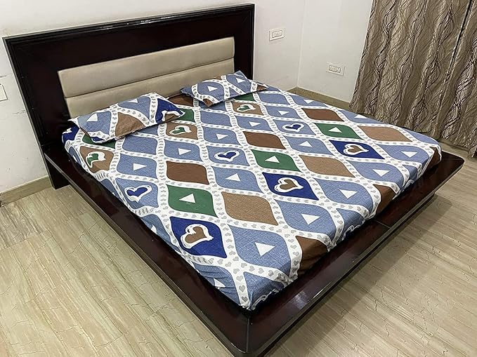 TIB 140 TC Glace Cotton King Size Bedsheet with 2 Pillow Covers,Bedsheet for Double Bed,90X100 Inches| 140 GSM, Multi, Pack of 3