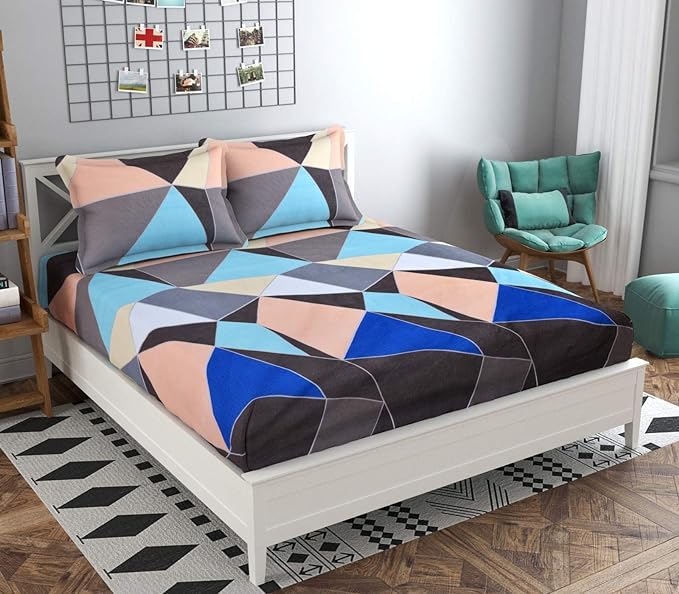 TIB 140 TC Glace Cotton King Size Bedsheet with 2 Pillow Covers,Bedsheet for Double Bed,90X100 Inches| 140 GSM, Multi, Pack of 3