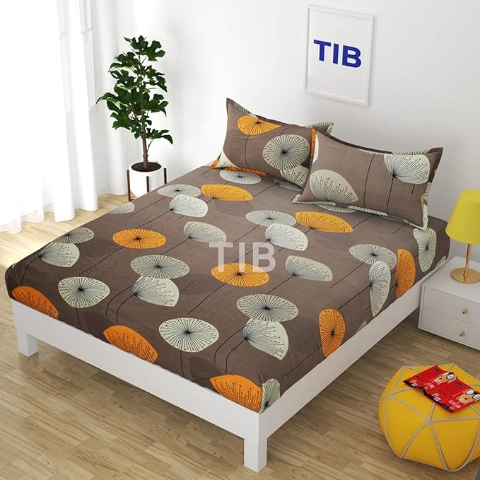 TIB 140 TC Glace Cotton King Size Bedsheet with 2 Pillow Covers,Bedsheet for Double Bed,90X100 Inches| 140 GSM, Multi, Pack of 3