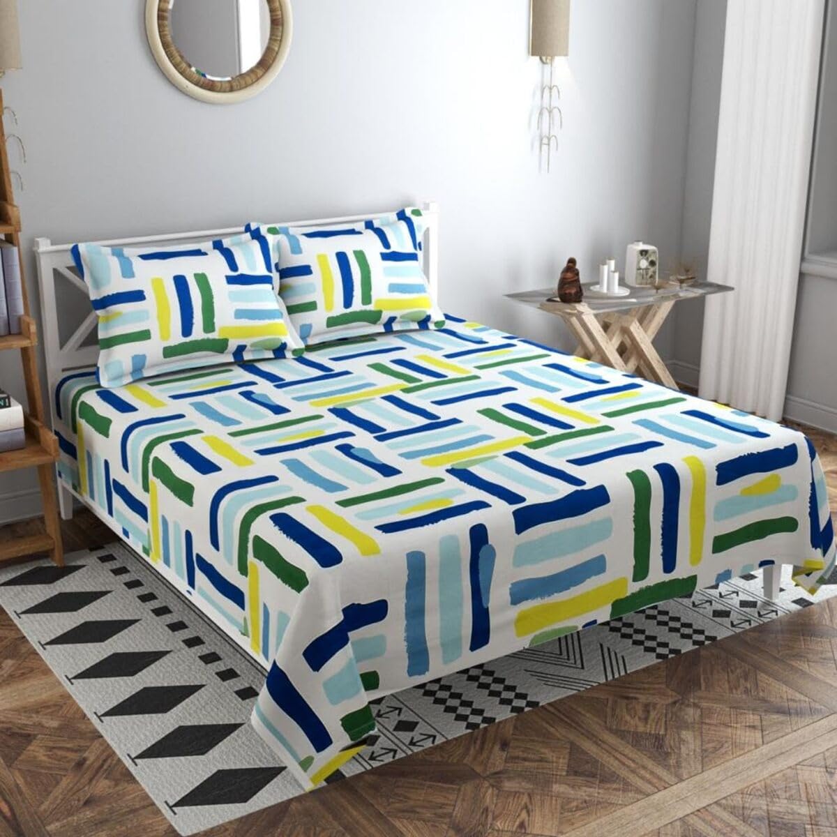 TIB 140 TC Glace Cotton King Size Bedsheet with 2 Pillow Covers,Bedsheet for Double Bed,90X100 Inches| 140 GSM, Multi, Pack of 3