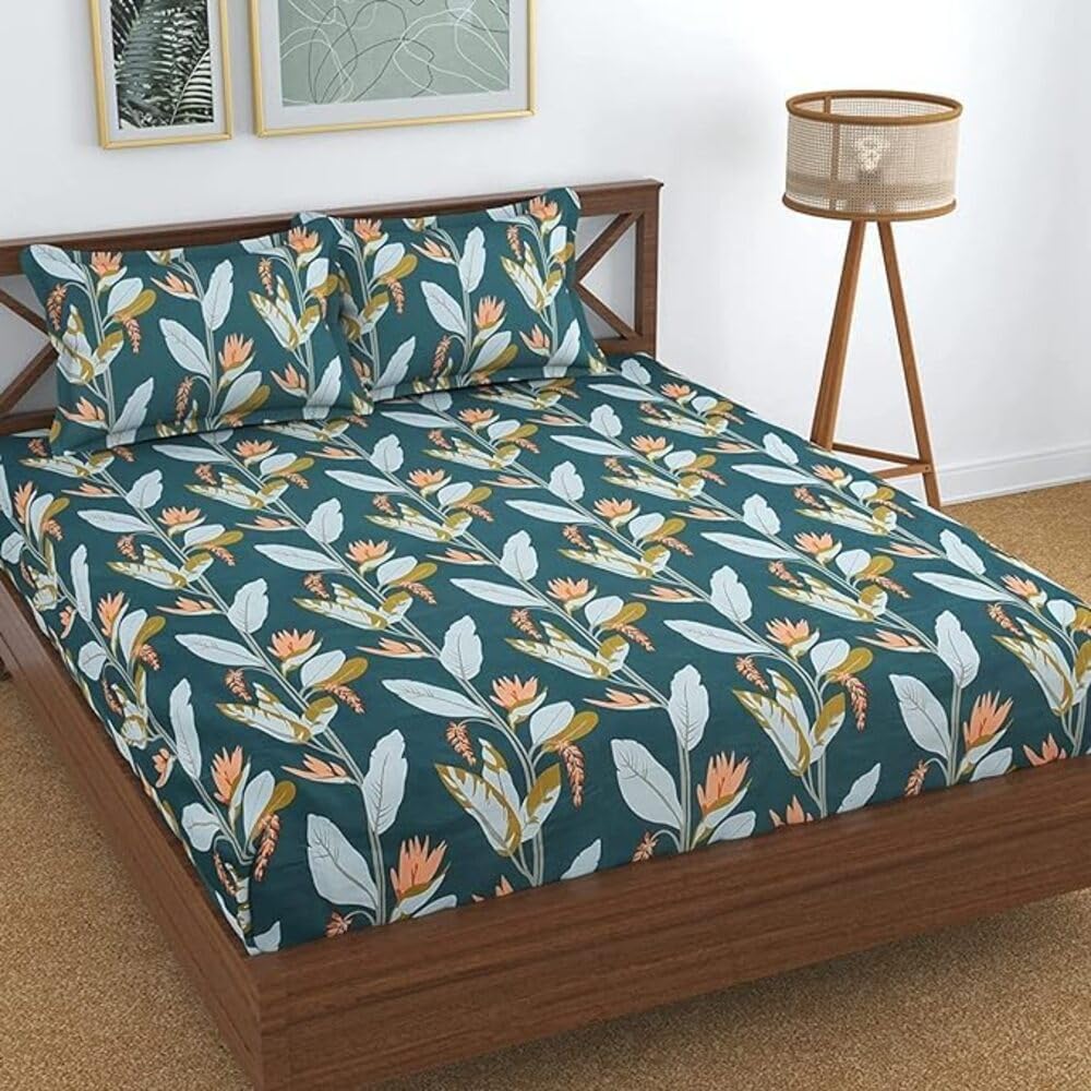 TIB 140 TC Glace Cotton King Size Bedsheet with 2 Pillow Covers,Bedsheet for Double Bed,90X100 Inches| 140 GSM, Multi, Pack of 3