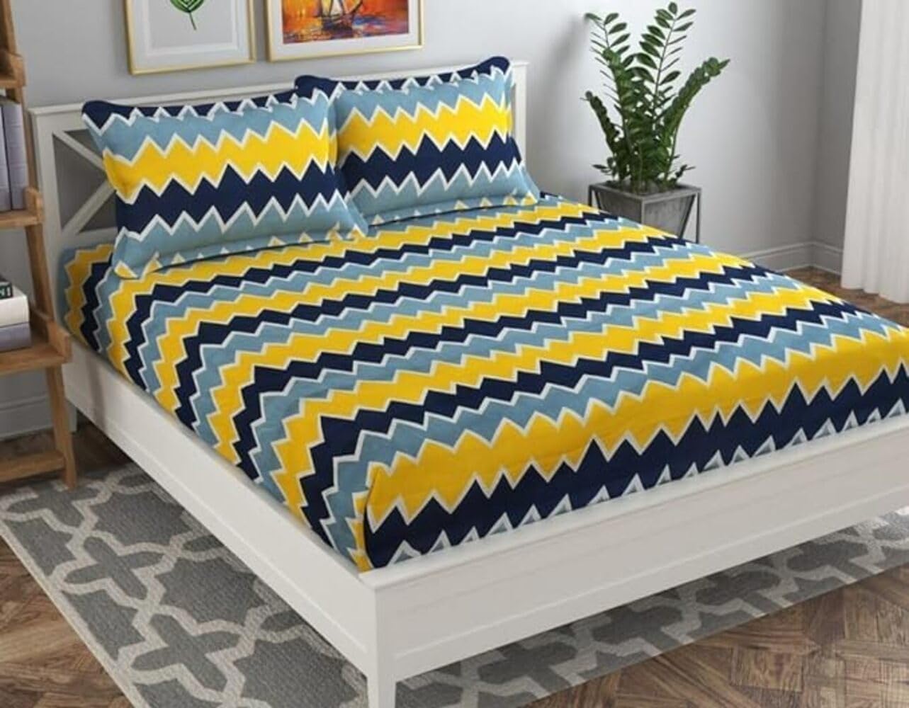 TIB 140 TC Glace Cotton King Size Bedsheet with 2 Pillow Covers,Bedsheet for Double Bed,90X100 Inches| 140 GSM, Multi, Pack of 3