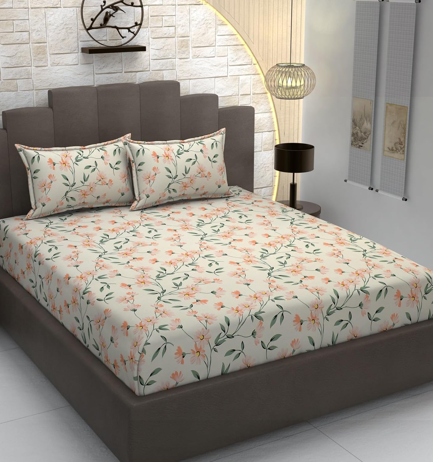 TIB 140 TC Glace Cotton King Size Bedsheet with 2 Pillow Covers,Bedsheet for Double Bed,90X100 Inches| 140 GSM, Multi, Pack of 3