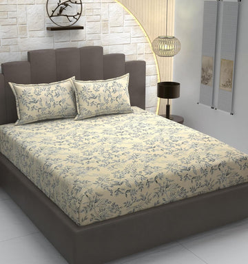 TIB Glace Cotton Elastic Fitted Bedsheets Single Bed 36x78x8 Inches with 1 Pillow Covers, 210TC (Blue Flower, Single)