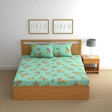 TIB Elastic Fitted Single Size Bedsheet with 1 Pillow Covers , Multicolor Best Suitable for 4-8 inch Mattress
