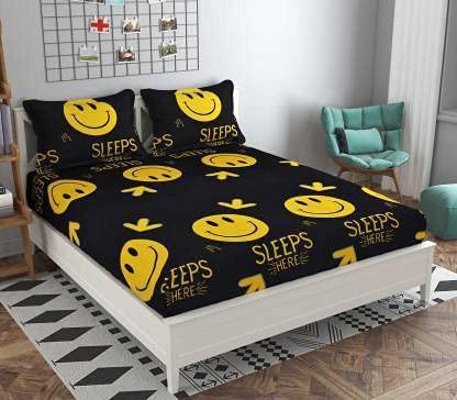 TIB 130 GSM Polycotton Kids Galaxy Pattern Bedsheet for Double Bed with 2 Pillow Covers,90x100 Inch, Black
