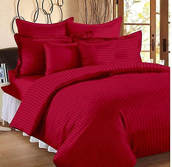 TIB The Intellect Bazaar Satin Cotton AC Comforter Set King Size Double Bed with 1 Elastic Fitted King Size bedsheet-72x78 and Two Pillow Covers (Pack of 4) Maroon