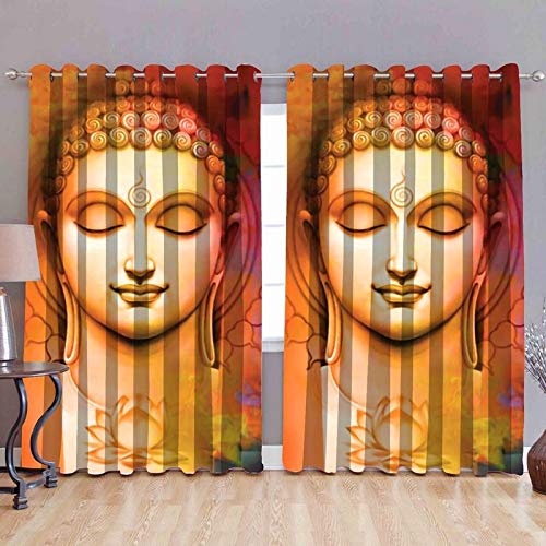 TIB Polyester 3D Digital God Buddha Print Curtains for Temple Room & Living, God Curtains for Pooja Room 7 Feet - Multicolor (Pack of 1)