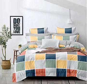 TIB Glace Cotton AC Comforter Set king size and single bed with Elastic fitted bedsheet and pillow cover (Box Multi)