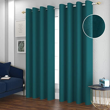 TIB Luxury Velvet 80% Blackout Curtain Green -5 Ft