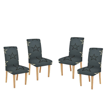 TIB The Intellect Bazaar Polyester Floral Elastic Stretchable Removable Washable Dining Chair Cover Set of 4 Chair Protector Seat Slipcover Grey Star