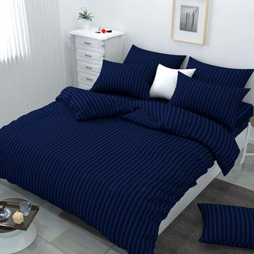 TIB Glace Cotton Satin Stripes Duvet Cover, Razai Cover- Navy Blue