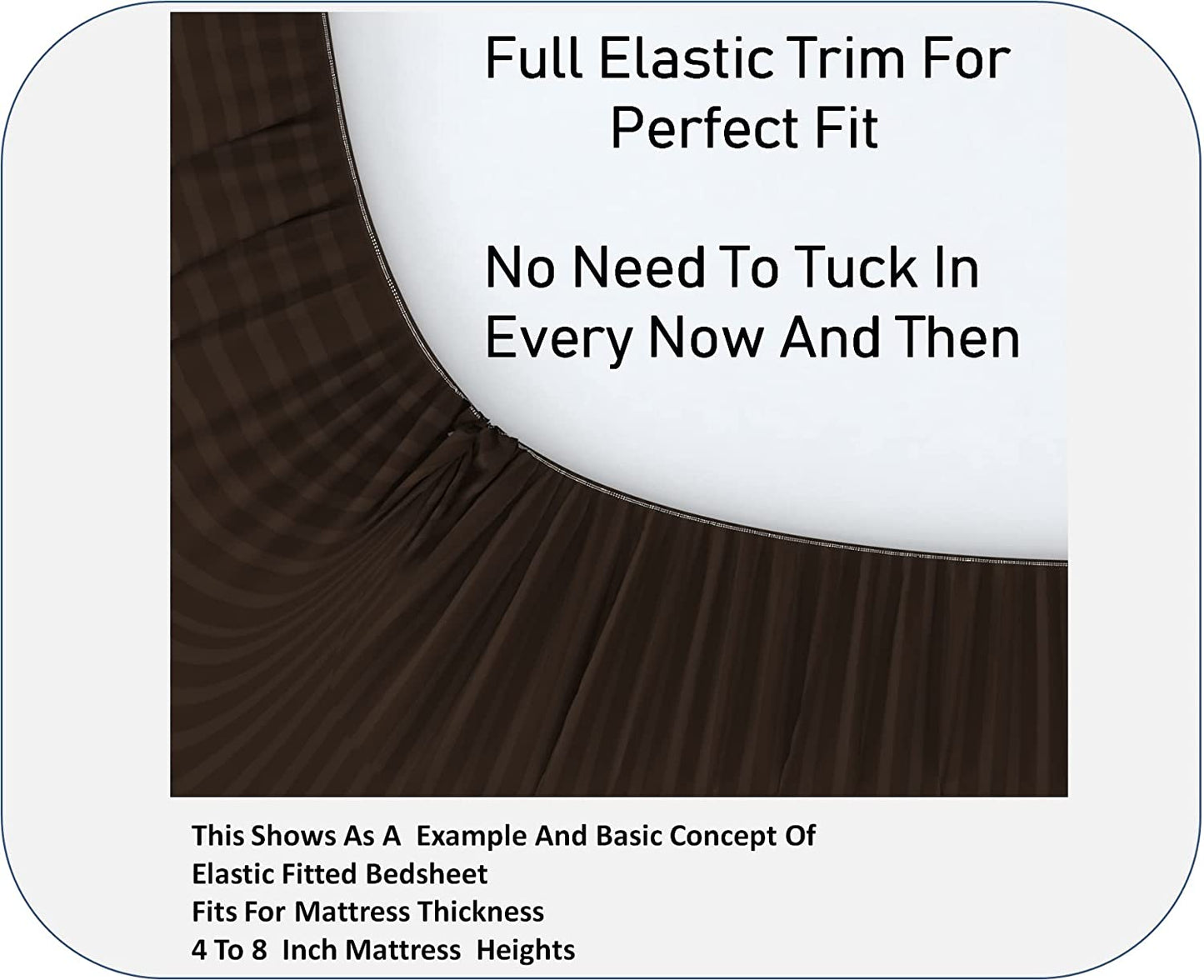 TIB The Intellect Bazaar Glace Cotton Elastic bedsheet King Size Satin Striped Plain Bedsheet with Two Pillow Covers (Brown)