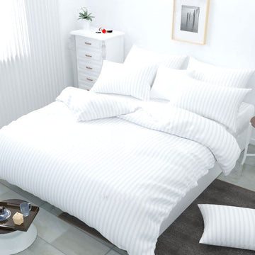 TIB Glace Cotton Satin Stripes Duvet Cover, Razai Cover- White