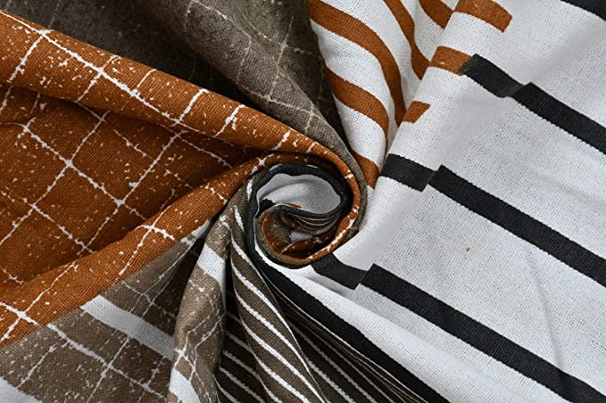 TIB® The Intellect Bazaar Geometric 100% Cotton Elastic Fitted King Size Bedsheet with 2 Pillow Covers - Brown-Multi | 160 TC | Size 72x78