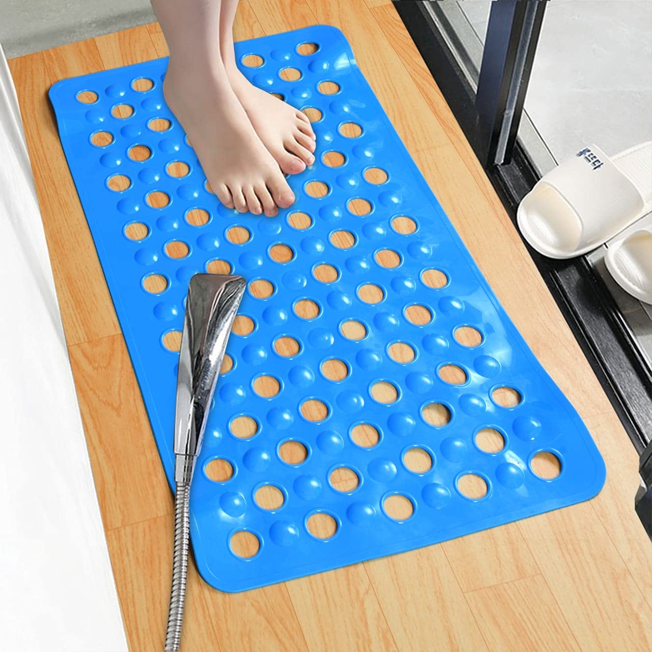 TIB® Nonslip Bathroom Shower Mat/Bathtub Mat Extra Soft Eco Friendly TPE  Bath Mat for Kids, Machine Washable (27 L x 15 W Inch), Blue