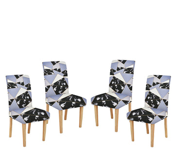 TIB The Intellect Bazaar Polyester Floral Elastic Stretchable Removable Washable Dining Chair Cover Set of 4 Chair Protector Seat Slipcover Black Grey Dimond