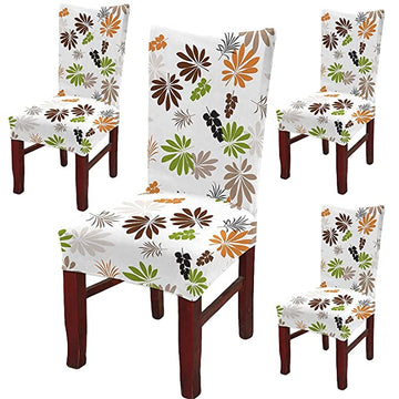 TIB The Intellect Bazaar Polyester Flowered Elastic Stretchable Removable Washable Dining Chair Cover Set of 4 Chair Protector Seat Slipcover (Multicolor)-4 Pieces