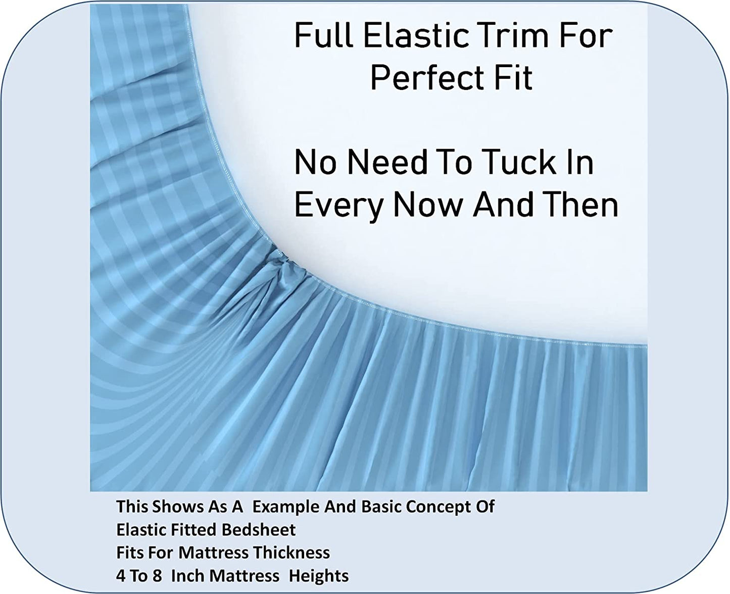 TIB The Intellect Bazaar Glace Cotton Elastic Fitted Bedsheet Satin Striped Plain King Size Bedsheet with Two Pillow Covers(Blue)