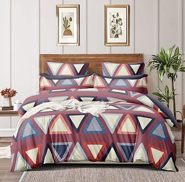 TIB Glace Cotton AC Comforter Set King Size Double Bed with Elastic Fitted King Size bedsheet(72x78) and Two Pillow Covers (Pack of 4) Red-Triangle