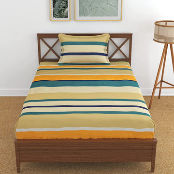 TIB The Intellect Bazaar Cotton Feel Glace Cotton Elastic Fitted Bedsheet Single Size Bedsheet with 1 Pillow Covers (36 x 78)