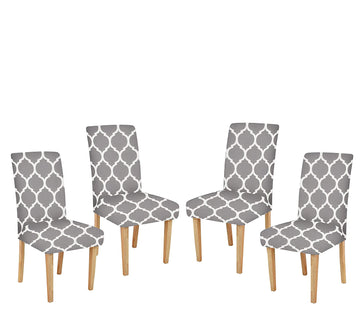TIB The Intellect Bazaar Polyester Floral Elastic Stretchable Removable Washable Dining Chair Cover Set of 4 Chair Protector Seat Slipcover Grey Color