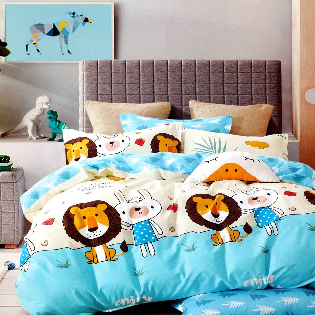 TIB 130 GSM Polycotton Kids Galaxy Pattern Bedsheet for Double Bed with 2 Pillow Covers,90x100 Inch, Blue-Beige