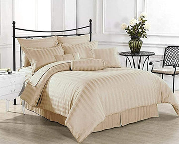 TIB Satin Cotton AC Comforter Set King Size Double Bed with 1 Elastic Fitted King Size bedsheet-72x78 and Two Pillow Covers (Pack of 4) Beige