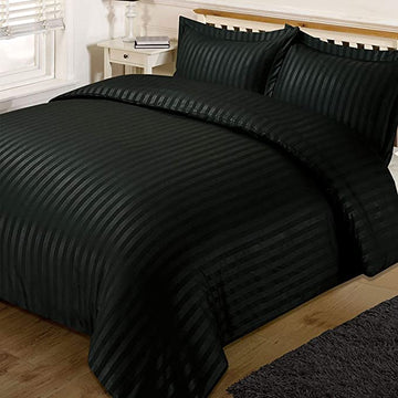 TIB Satin Cotton AC Comforter Set King Size Double Bed with 1 Elastic Fitted King Size bedsheet-72x78 and Two Pillow Covers (Pack of 4) Black