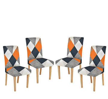 TIB The Intellect Bazaar Polyester Floral Elastic Stretchable Removable Washable Dining Chair Cover Set of 4 Chair Protector Seat Slipcover Orange Blue Box