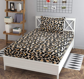 TIB Elastic Fitted Single Size Bedsheet with 1 Pillow Covers -Geometric, Multicolor , Best Suitable for 4-8 inch Mattress