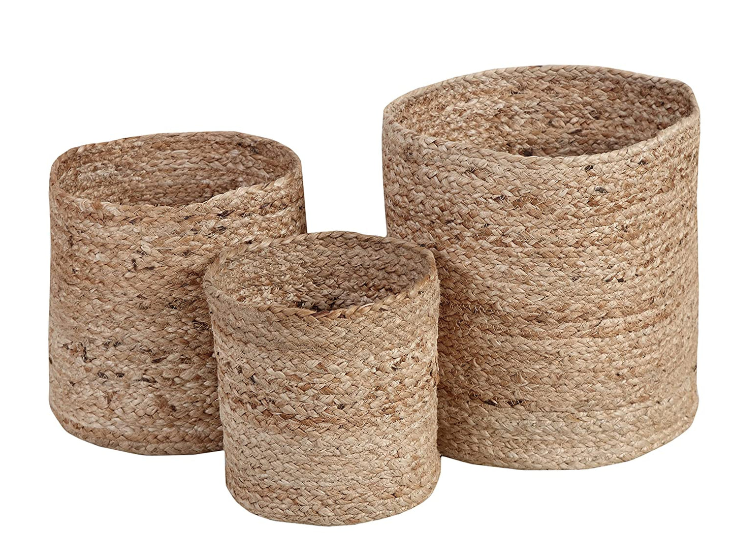 TIB The Intellect Bazaar Jute Planter Pots/Handcrafted Storage Basket with Handle, Multi-Purpose use for Living Room Pack of 3(8x8, 10x10, 12x12 Inches) Beige Color
