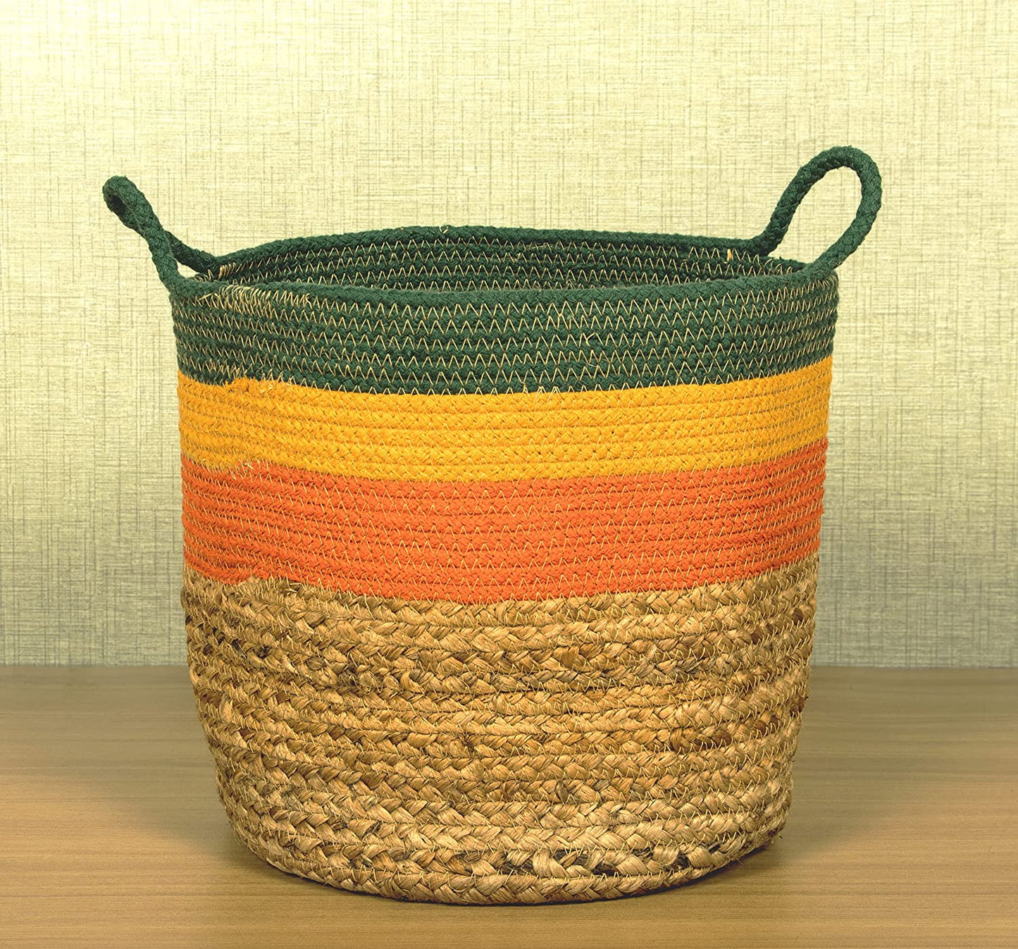 TIB The Intellect Bazaar jute Planter Pots/Handcrafted Storage Basket with handle, Multi-Purpose use for Living Room (10 x 10 Inches)Multi-color