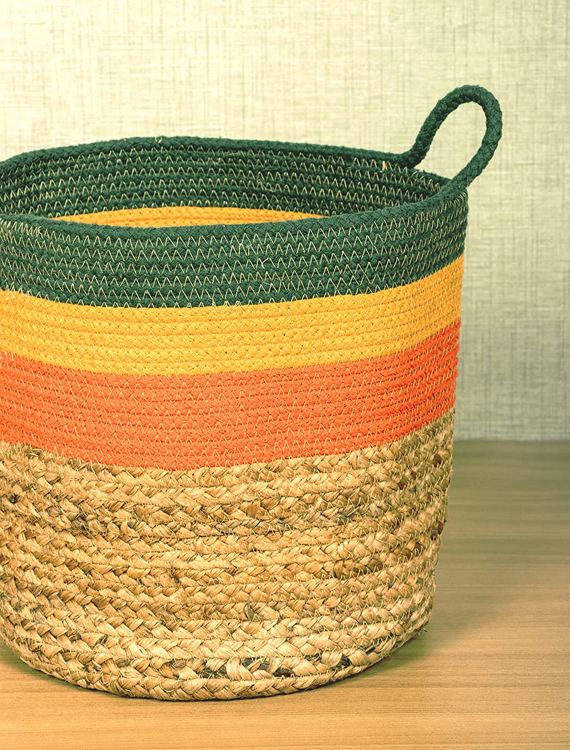 TIB The Intellect Bazaar jute Planter Pots/Handcrafted Storage Basket with handle, Multi-Purpose use for Living Room (10 x 10 Inches)Multi-color