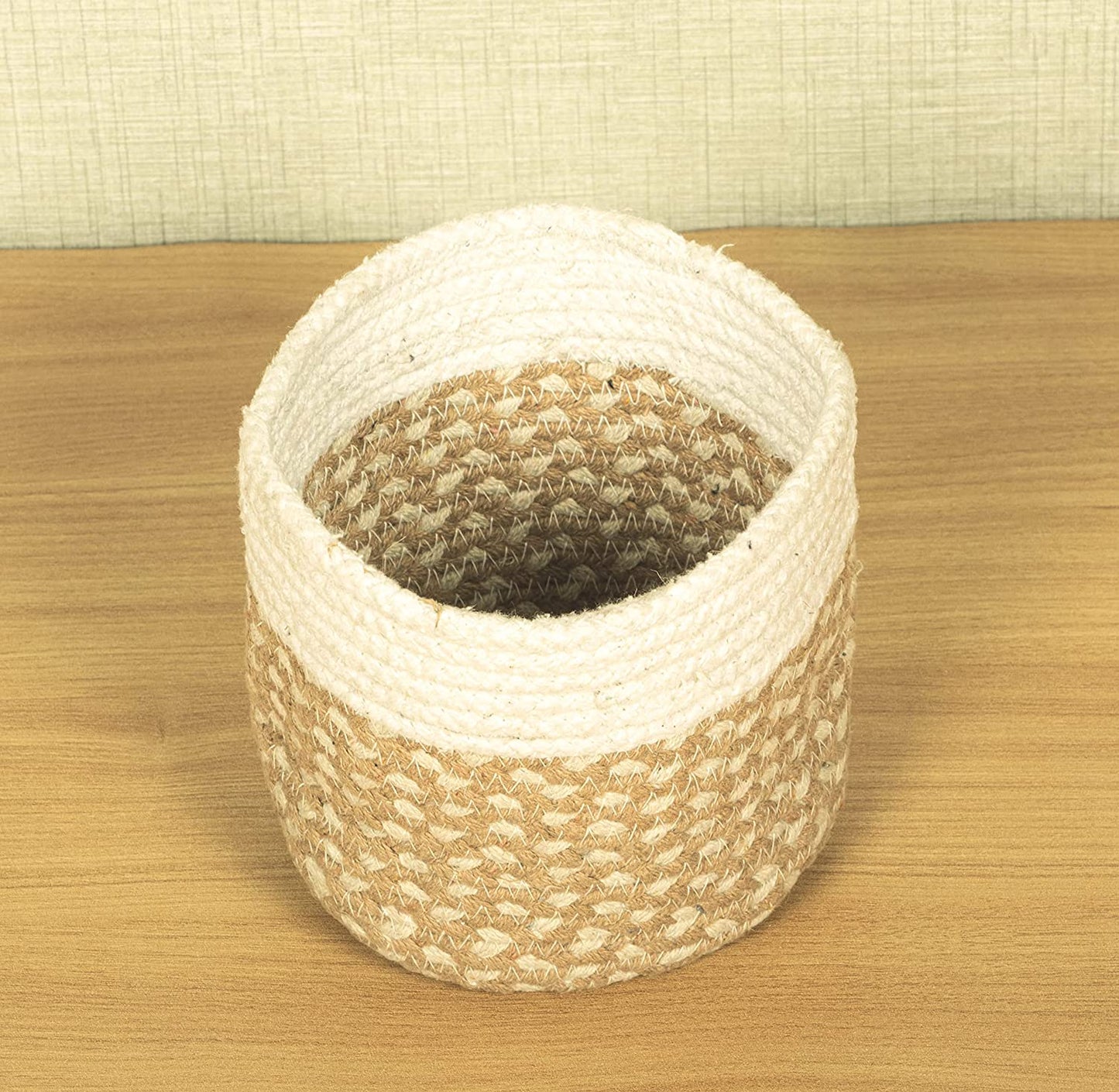 TIB The Intellect Bazaar jute Planter Pots/Handcrafted Storage Basket, Multi-Purpose use for Living Room (10 x 10 Inches)Beige and White Color