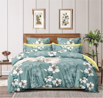 TIB Glace Cotton Duvet Cover I Razai Cover I Quilt Cover I Dohar with Zipper Green Flower