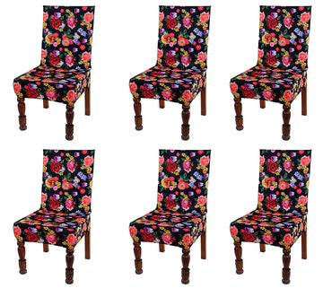 TIB The Intellect Bazaar Polyester Flowered Elastic Stretch Removable Washable Dining Chair Cover Set of 6 Seat Protector Slipcover (Multi) -6 Pieces
