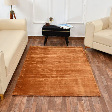 TIB The Intellect Bazaar Handmade Woolen Carpets Super Soft Viscose Silk Export Quality Carpet for Living Room 4x6 Feet Bedroom and Hall Camel