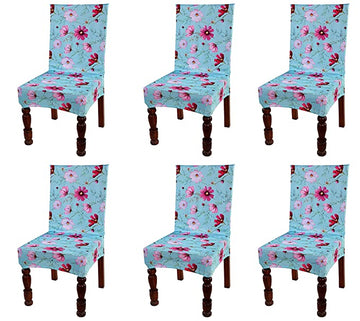 TIB The Intellect Bazaar Polyester Flowered Elastic Stretch Removable Washable Dining Chair Cover Set of 6 Seat Protector Slipcover (Flower) -6 Pieces