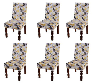 TIB The Intellect Bazaar Polyester Flowered Elastic Stretch Removable Washable Dining Chair Cover Set of 6 Seat Protector Slipcover (Chips) -6 Pieces