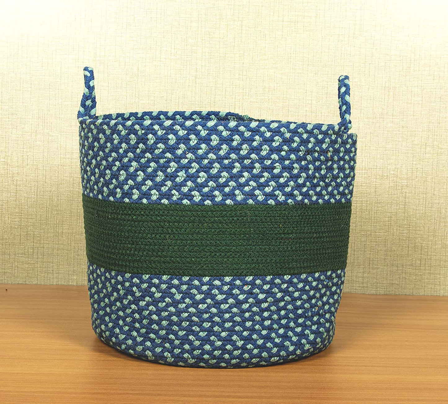 TIB The Intellect Bazaar jute Planter Pots/Handcrafted Storage Basket with handle, Multi-Purpose use for Living Room (10 x 10 Inches)Dark Blue