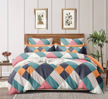 TIB The Intellect Bazaar Cotton Feel Glace Cotton Elastic Fitted Bedsheet/Super King Size Bedsheet with 2 Pillow Covers -ZigZag Multi