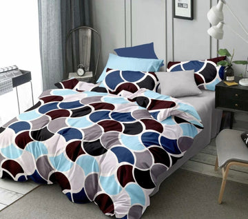 TIB The Intellect Bazaar Cotton Feel Glace Cotton Elastic Fitted Bedsheet/King Size Bedsheet with 2 Pillow Covers -Multi Circle