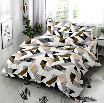 TIB The Intellect Bazaar Cotton Feel Glace Cotton Elastic Fitted Bedsheet/King Size Bedsheet with 2 Pillow Covers -Multi Traingle