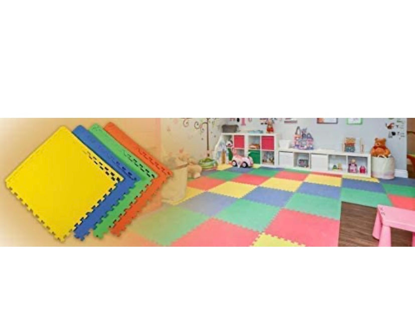 TIB EVA Kid's Interlocking Play Mat (Multicolor, 60 x 60 cm x 10 mm Thick Each Tile) (16 Tiles)