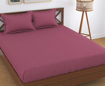 TIB The Intellect Bazaar Glace Cotton Elastic Fitted Bedsheet Satin Striped Plain King Size Bedsheet with Two Pillow Covers (Frocia Pink)