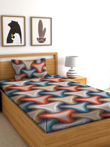 TIB Cotton Feel Glace Cotton Elastic Fitted Bedsheets Single Bed with 1 Pillow Covers (36x 78)-Multicolor